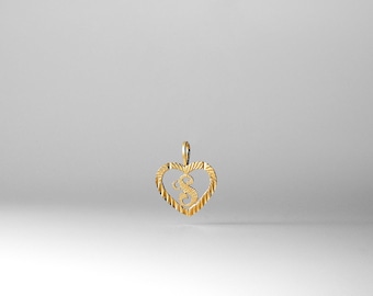 14k guld "S" initialhänge - Äkta 14k guld hjärta S initialhänge