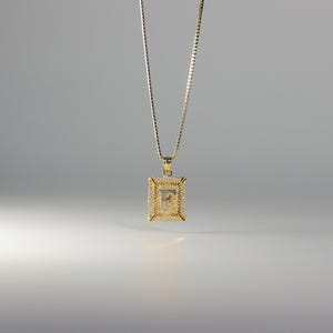 Colgante/dije cuadrado con inicial &quot;F&quot; en oro de 14 k: collar con cadena con inicial &quot;F&quot; en oro