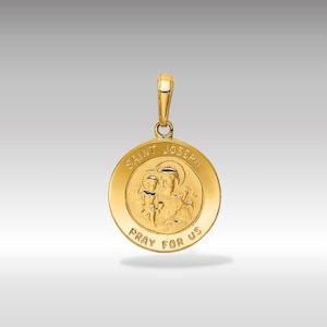 14K Gold Saint Joseph Medal Charm Necklace - Religious Patron Pendant - 'Pray for Us' Inscribed - Spiritual Protection Jewelry