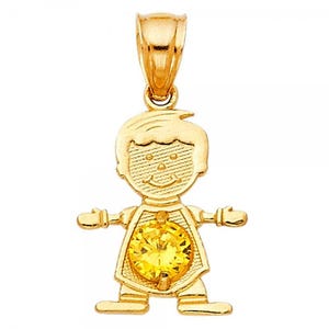 14k Gold November Birthstone Charm For Boys- Gold Boy November Birthstone Necklace