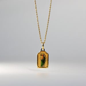 14k Gold St. Jude Enamel Plate Pendant Charm- Real Gold St. Jude Pendant Necklace Charm