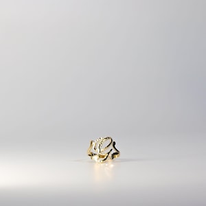 Anillo con inicial "G" en cursiva en oro macizo de 14 quilates: anillo con inicial "G" en cursiva en oro auténtico de 14 quilates