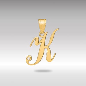 14K Gold kursiver Buchstabe ""K"" Anfangsanhänger mit Diamant - Diamant-Anfangskette - Schöne Schriftbuchstabe ""K"" -Anhänger-Halskette."