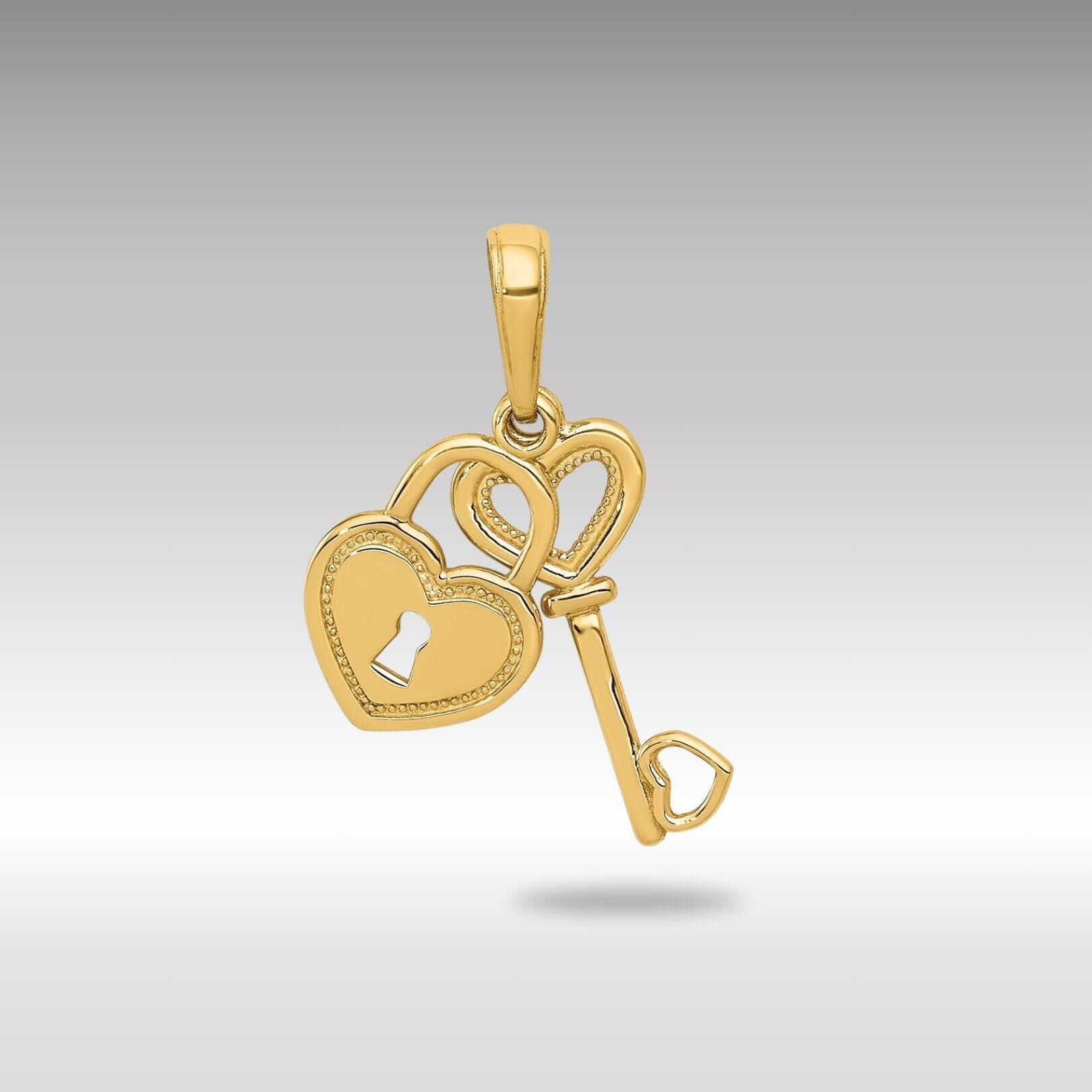 14K Gold Heart Lock and Key Pendant Necklace: Love Symbol Jewelry