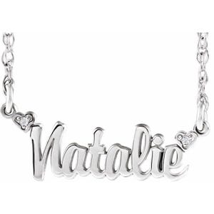 14K White Gold Small Custom Nameplate Necklace With .01 CTW Natural Diamond -  Script Font Gold Personalized Nameplate Jewelry