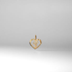 14k Gold &quot;V&quot; Initial Pendant Charm- Real 14k Gold Heart V Initial Charm Necklace