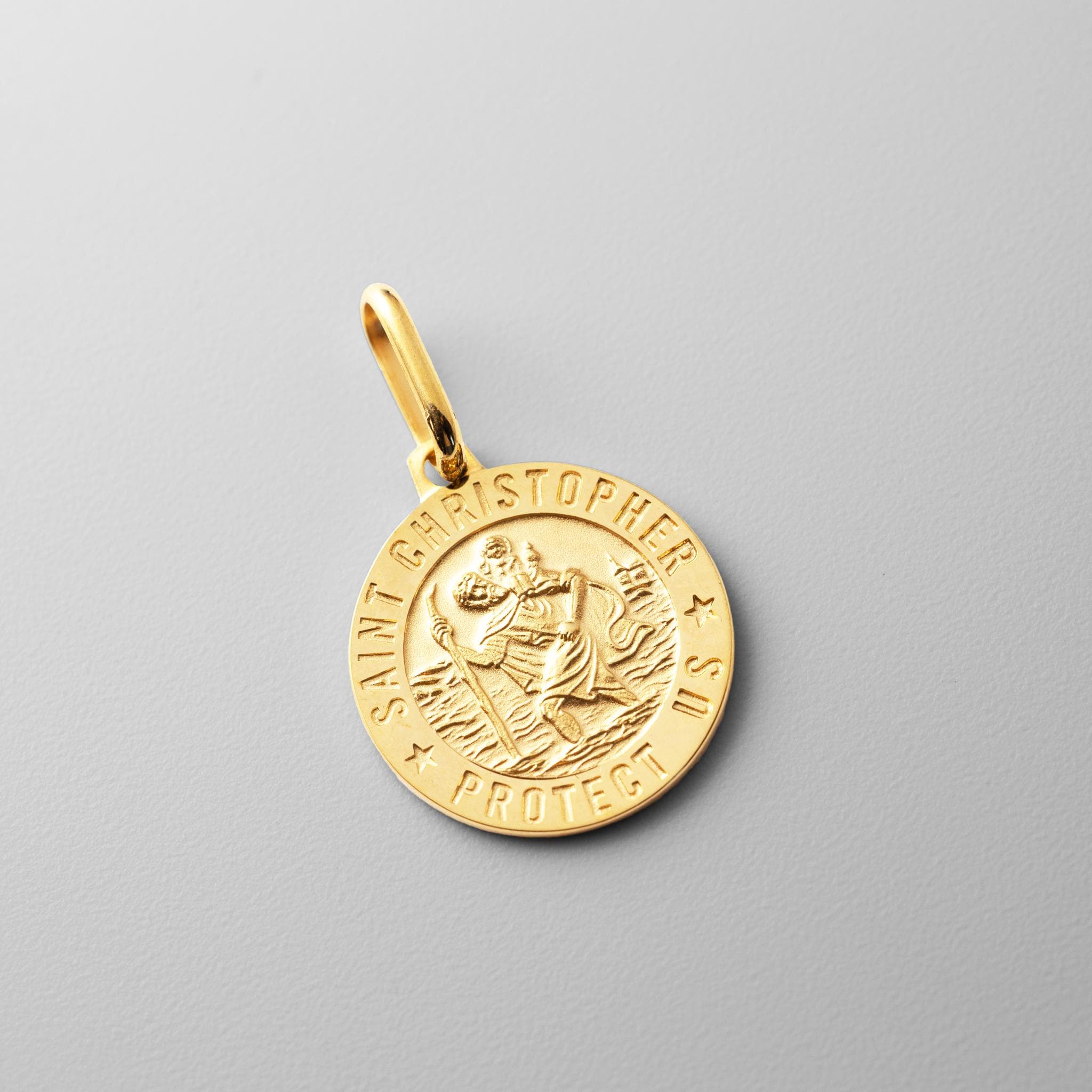 14K セントクリストファー ゴールドメダル ペンダントチャーム - 本物 