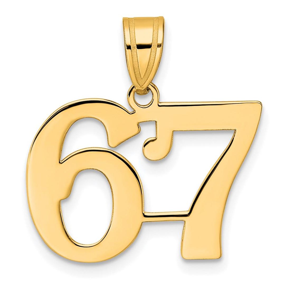 Rusty Number 67 14K Gold Number 67 Pendant - Polished Lucky Number Charm - Real Gold ...