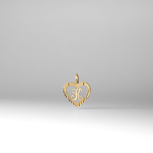 14k Gold &quot;K&quot; Initial Pendant Charm- Real 14k Gold Heart K Initial Charm Necklace