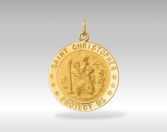 14K Gold St. Christopher Medal Necklace: Religious Travel Protection