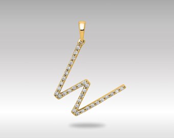 14k Gold Diamond Letter "W" Initial Pendant Necklace – Gold Initial Necklace – Real Diamond "W" Charm – Perfect Gift for Her