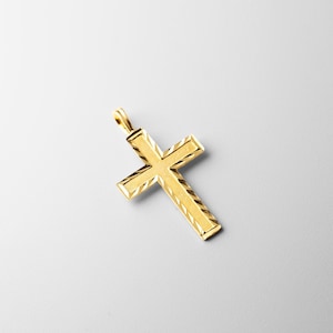 14k Gold Cross Pendant Charm-Real Gold Diamond Cut Cross Necklace Charm