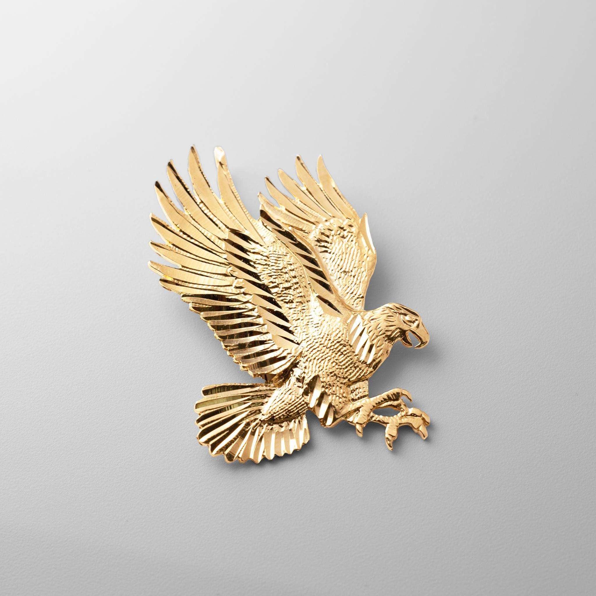 14K Gold Soaring Eagle Pendant: Symbolic Fine Jewelry - Etsy