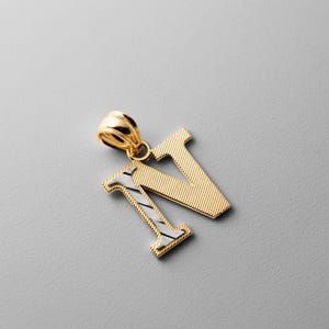 14k Gold &quot;N&quot; Initial Pendant Charm- Gold Block N Initial Necklace Charm