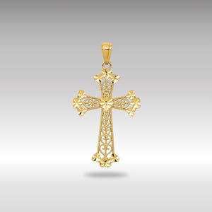 14K Gold Filigree Hearts Cross Necklace Charm - Diamond-Cut Polished Cross Pendant - Symbolic Religious Jewelry