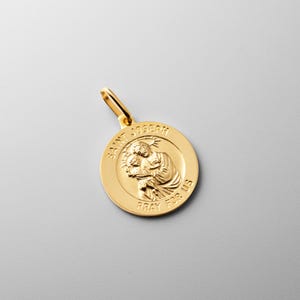 14k Gold St. Joseph Medal Pendant: Religious Charm Necklace