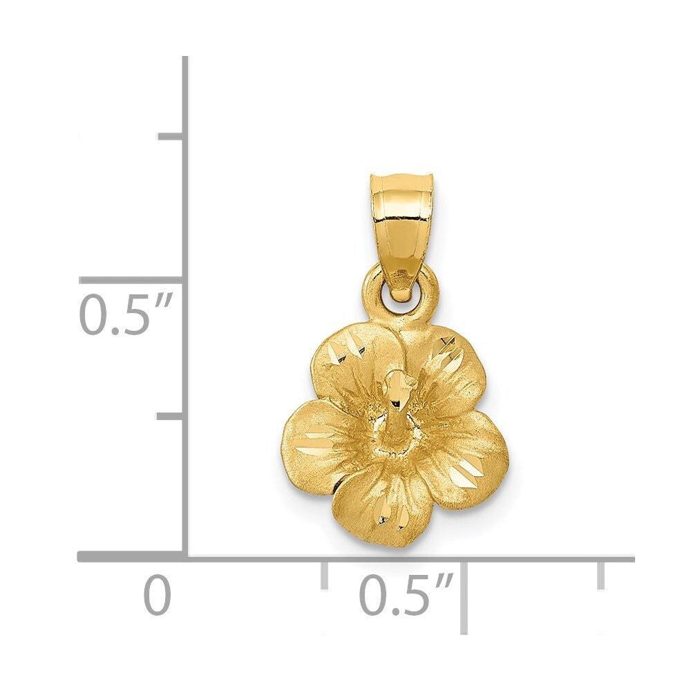 14K Gold Satin Finish Hibiscus Flower Necklace Pendant With 14K Gold Satin Finish Hibiscus Flower Necklace Pendant With