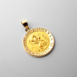 14k St. Christopher Gold Medal Pendant Charm- Real Gold St. Christopher Large Medal Necklace Charm