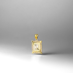 Ciondolo/ciondolo quadrato con iniziale &quot;R&quot; in oro 14k - Collana con catena con iniziale R in oro