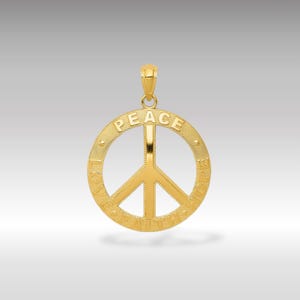 14K Gold &#39;Peace Love Faith Hope&#39; Peace Sign Pendant Necklace - Inspirational Symbolic Charm - Positive Message Jewelry
