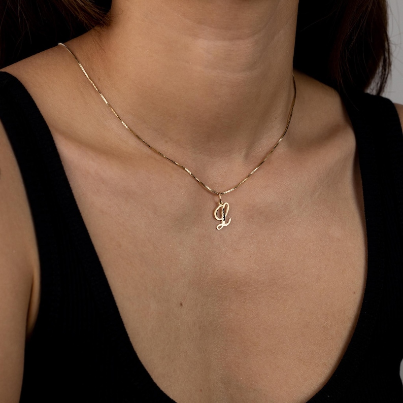 14k Gold "L" Initial Cursive Pendant Charm- Gold Initial "L" Necklace Charm image 2