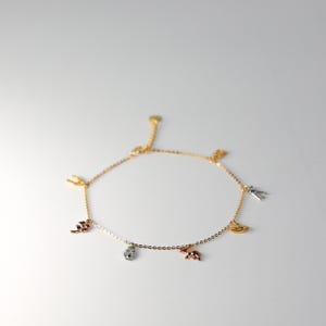 14K Gold Lucky Charm Bracelet- Gold Elephant Bracelet- Gold Clover Braclet
