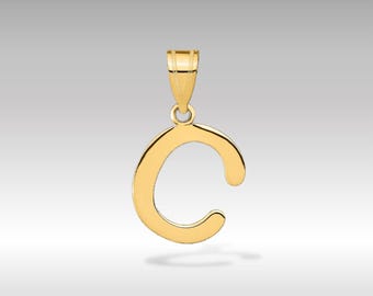 14k Gold Polished Letter 'C' Initial Charm Pendant - Statement Jewelry - Initial "C" Pendant Necklace