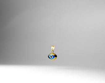 14k Gold Evil Eye Pendant Charm- Gold Smooth Finish Evil Eye Necklace Charm