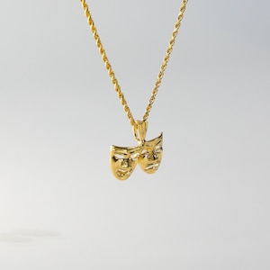 14k Gold Two Face Mask Pendant Charm- Real Gold Two Face Mask Necklace Charm