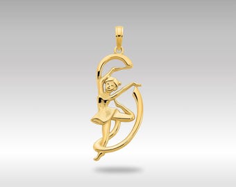 14K Gold Gymnast with Ribbon Necklace Pendant - Elegant Gymnastics Charm - Athletic Inspired Jewelry - Unique Gift for Gymnasts