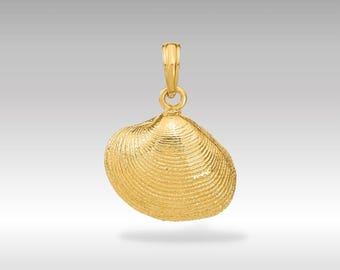 May include: A gold-colored seashell pendant charm. The charm is detailed with a textured surface and has a loop at the top for attaching to a necklace or bracelet.