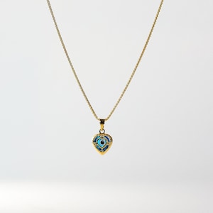 14k Gold Evil Eye Heart Shape Pendant Charm- Gold Heart Evil Eye Necklace Charm