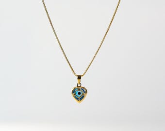 14k Gold Evil Eye Heart Shape Pendant Charm- Gold Heart Evil Eye Necklace Charm