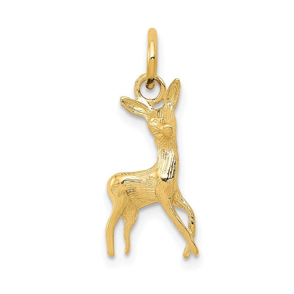 14k Gold Polished Open-Backed Deer Charm Necklace - Elegant Wildlife Jewelry for Nature Lovers and Animal Enthusiasts