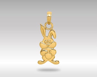 14K Gold Rabbit Pendant: Polished Bunny Charm, Animal Lover Gift
