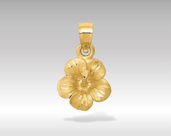 レビュー高評価の商品 Flower Hibiscus Finish Satin Gold 14K Necklace With Pendant チャーム