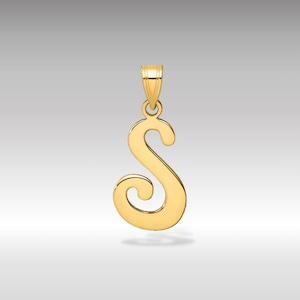 Colgante con inicial en letra "S" grande en oro de 14 quilates: delicado colgante personalizado para un elegante uso diario: collar con dije con letra "S" en letra cursiva