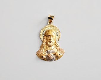 14k Gold Jesus Stamp Pendant Charm- Gold Jesus Stamp Necklace Charm