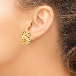 Orecchini a perno Omega X in oro lucido 14k - Orecchini Omega dal design minimalista X - Orecchini in oro appariscenti per abbigliamento formale