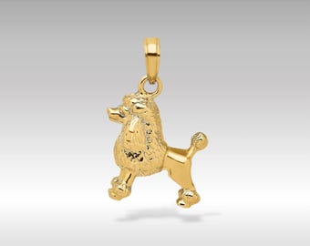 Colgante de perro caniche en 3D de oro macizo de 14 quilates: elegante collar para mascotas, regalo de joyería fina de lujo