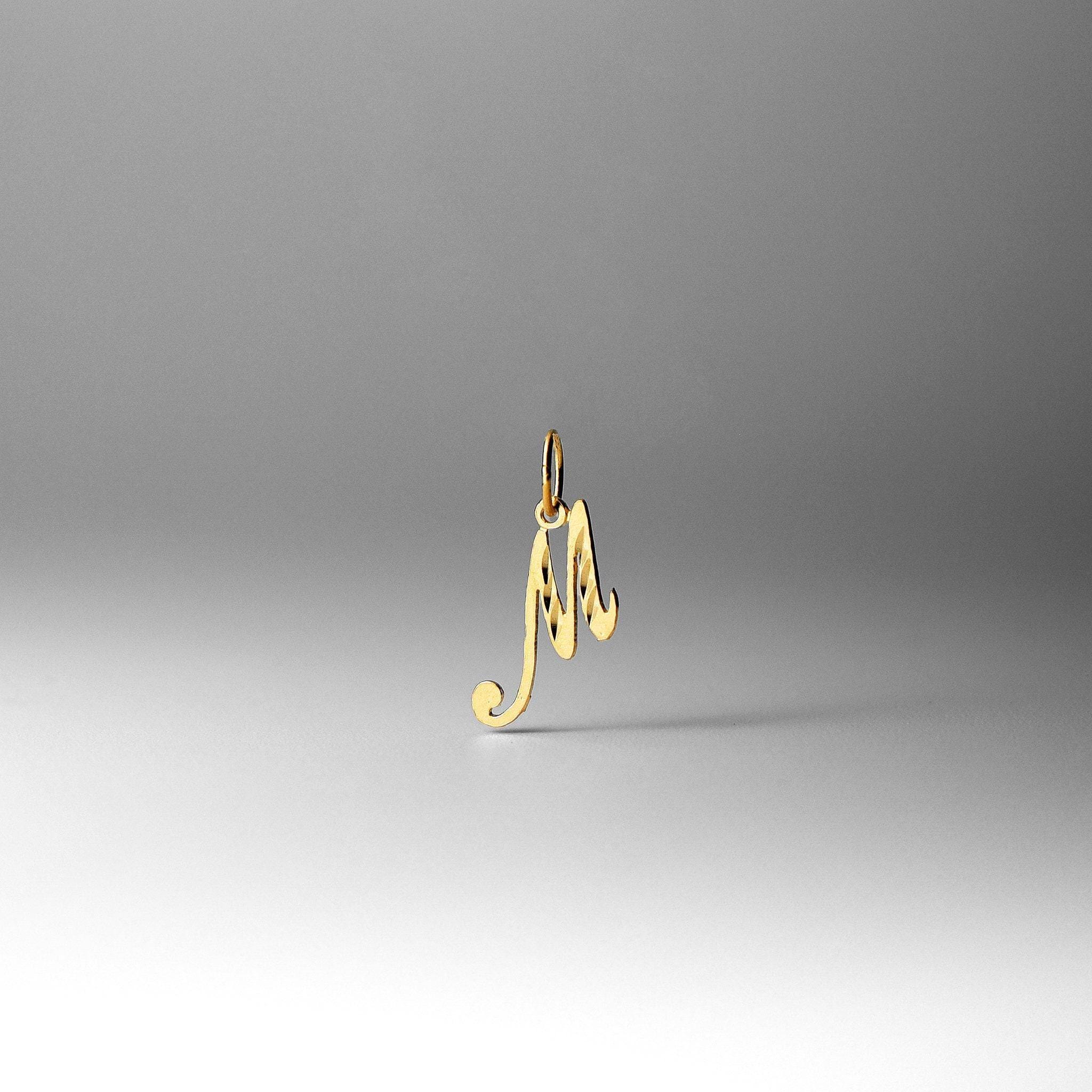14Kゴールド「M」イニシャル筆記体ペンダントチャーム - ゴールド 