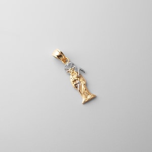 14k Gold Santa Muerte Saint Pendant Charm- Real Yellow and White Gold Santa Muerte Saint Necklace Charm