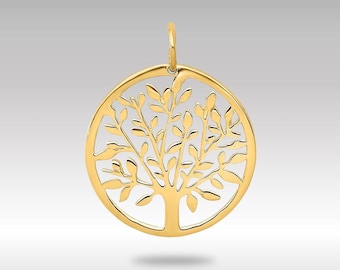 14K Gold Round Tree of Life Necklace Pendant - Detailed Family Tree Charm, Symbolic Jewelry