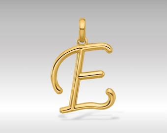 14K Gold Fancy Letter 'E' Charm Pendant - Fine Jewelry Personalized Initial Pendant - Initial "E" Pendant Necklace