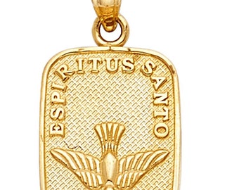 14k Gold Espiritu Santo Dove Pendant/Charm- Real Gold Espiritu Dove Necklace Charm