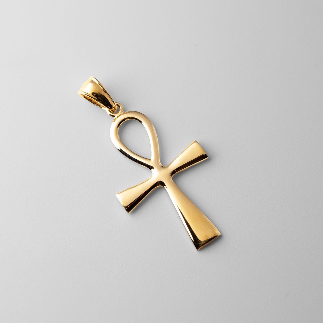 Estate 18k Gelbgold Poliert ägyptischen Ankh Charm Anhänger Im