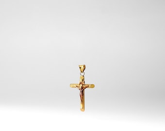 Dije colgante de cruz de crucifijo de oro de 14 k: dije de collar de cruz de crucifijo brillante de oro real