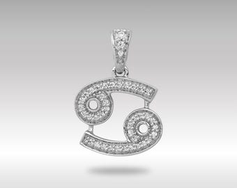 14K White Gold Diamond Cancer Zodiac Pendant: Horoscope Charm Gift
