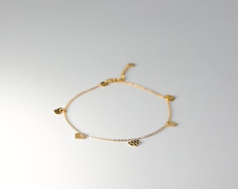 14K Guld Hjärtberlockarmband - Fina Hängande Hjärtan