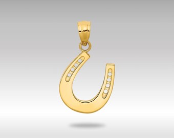 14K Solid Gold Hufeisen Anhänger: Glücksbringer Halskette